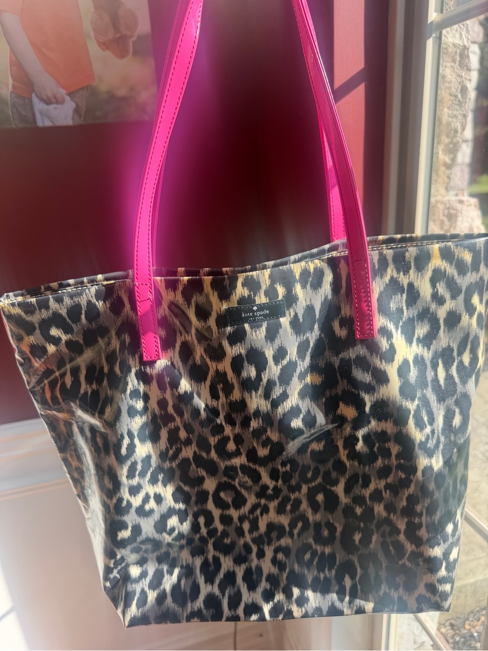 kate spade Leopard Print Tote with Pink Handles - Picture 3 of 3